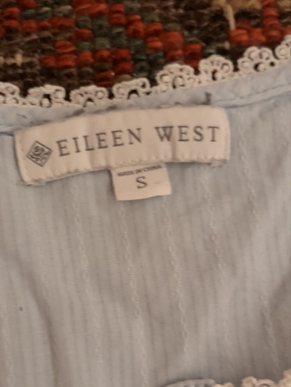Eileen West Light Blue Cotton Sleeveless Nightgown with Lace Trim - Picture 3 of 4
